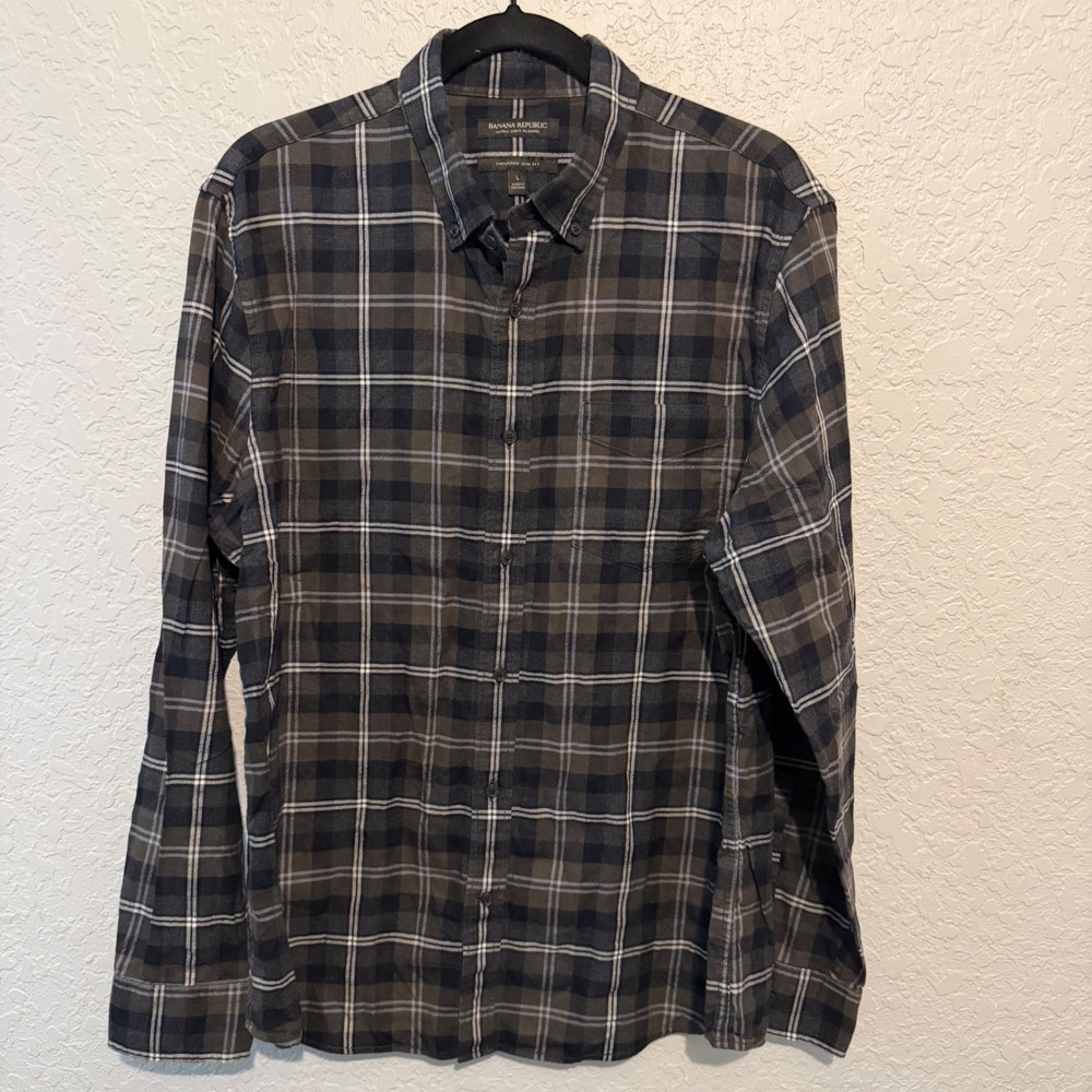 Banana Republic Ultra-Soft Flannel Shirt Large Untucked Slim Fit Plaid Gorpcore